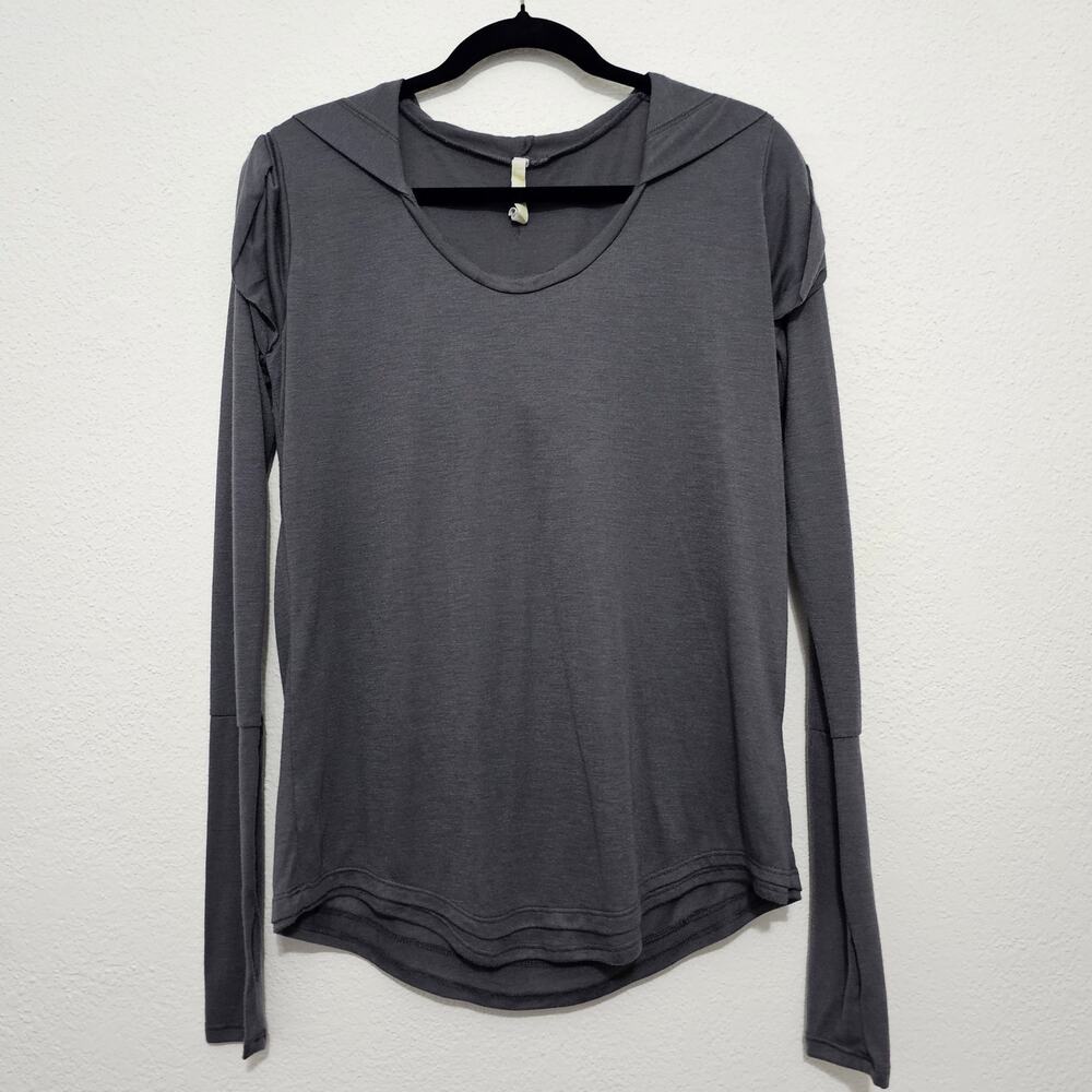 Anthropologie Left Coast Gray Pullover Top Hood Long Sleeve Women Large Layer